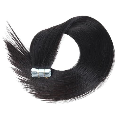 Unsichtbare Tape-in-Haarverlängerungen, Echthaar, glattes Remy-Menschenhaar for Frauen, 20 Stück Easy Installation and Removal(Natural Black,14inch) von YUHANXINHESHE