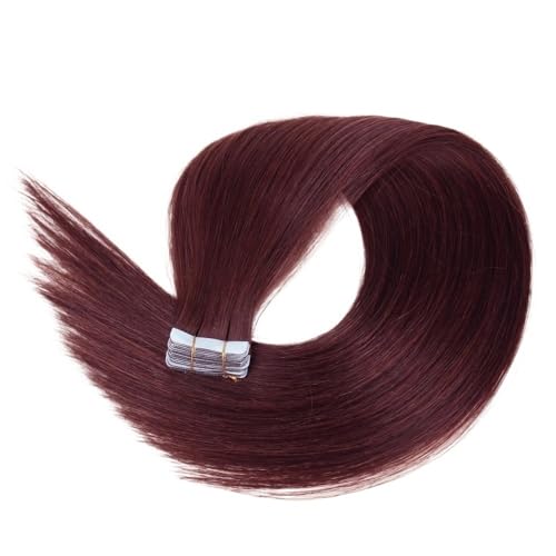 Unsichtbare Tape-in-Haarverlängerungen, Echthaar, glattes Remy-Menschenhaar for Frauen, 20 Stück Easy Installation and Removal(Wine red,24inch) von YUHANXINHESHE