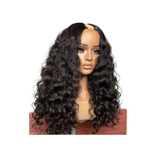 V-Teil Natürliche schwarze Perücke Echthaar Lockig 180 Dichte, Brasilianisches Remy-Haar Upgrade U-Teil Perücken for schwarze Frauen Fügt Haarvolumen hinzu(24inch) von YUHANXINHESHE