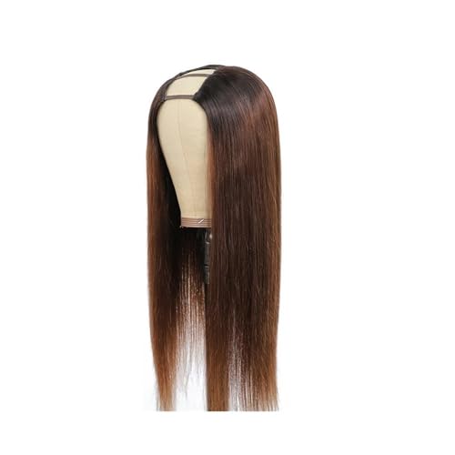 V-Teil-Perücken, Echthaar, glatte Perücke for Frauen, 200 Dichte, Clip-in-Halbperücke, ohne Kleber, Braun Fügt Haarvolumen hinzu(26inch) von YUHANXINHESHE