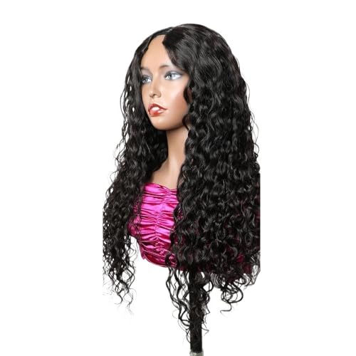 Wasserwelle V-Teil Perücke Echthaar for schwarze Frauen 180 Dichte lockige Perücken Fügt Haarvolumen hinzu(28inch) von YUHANXINHESHE