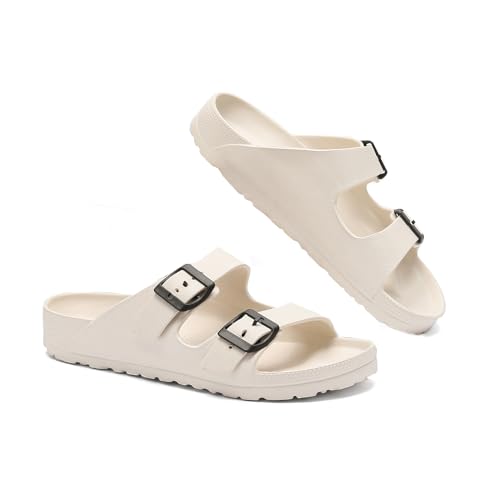 Pantoletten Damen Herren Sommer Bequem Weich Sandalen Schlappen Cozy Slides Original Mules Clogs Orthopädische Hausschuhe Foam Sandale rutschfeste Badelatschen, Weiß, EU 37-38 von YUHITYGZGS