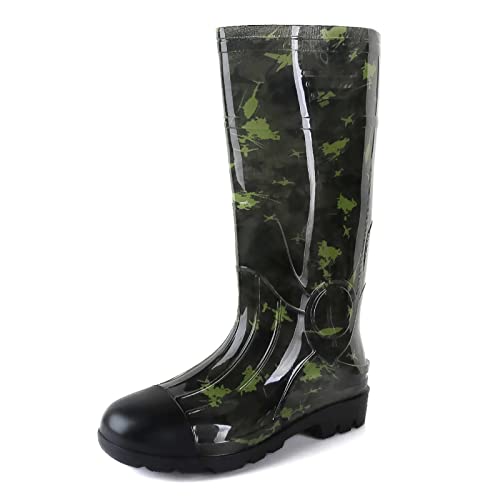 YUHITYGZGS Gummistiefel Herren Wasserdicht Stiefel, Atmungsaktiv Regenstiefel, Rutschfest halbhoch Arbeitsstiefel, Bequem Gartenstiefel Reitstiefel für Erwachsene, Camouflage grün, 42 EU von YUHITYGZGS