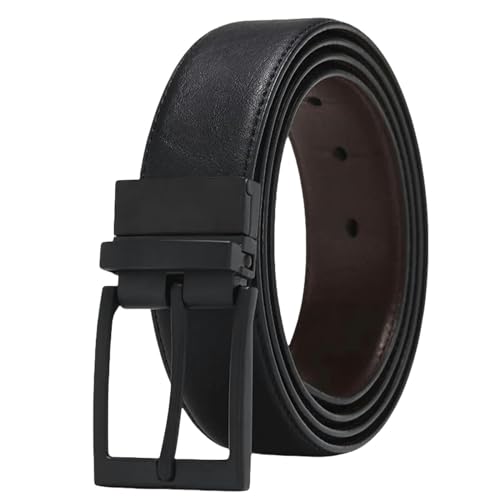 YUHNPSZE Leder Gürtel Herrenmode Drehschnalle Reversible Ledergürtel, Business Einfacher Ledergürtel, Bequemer Ledergürtel-Schwarz-120Cm YUHNPSZE Leder Gürtel Herrenmode Drehschnalle Reversible Ledergürtel, Business Einfacher Ledergürtel, Bequemer Ledergürtel-Schwarz-120Cm von YUHNPSZE