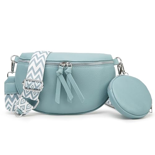 YUHONLNOR Crossbody Bag Damen Breiter Gurt Bauchtasche UmhäNgetasche Handtasche Moderne Taschen Mit MüNze (blau) von YUHONLNOR