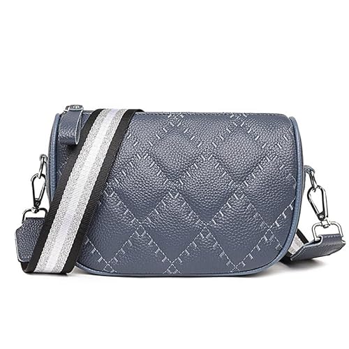 YUHONLNOR Crossbody Bag Damen Leder Breiter Gurt Umhängetasche Damenmode einfach und stilvoll Umhängetasche,Blau. von YUHONLNOR