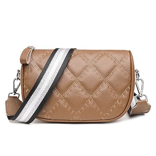 YUHONLNOR Crossbody Bag Damen Leder Breiter Gurt Umhängetasche Damenmode einfach und stilvoll Umhängetasche,Braun. von YUHONLNOR