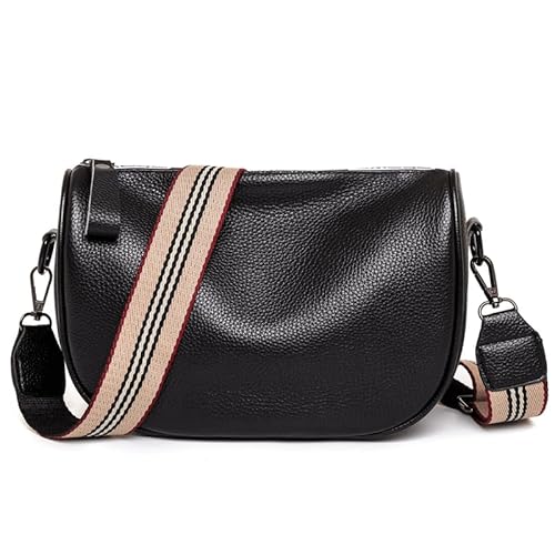 YUHONLNOR Crossbody Bag Damen Leder Breiter Gurt Umhängetasche bauchtasche damen leder Stylish,Schwarz. von YUHONLNOR