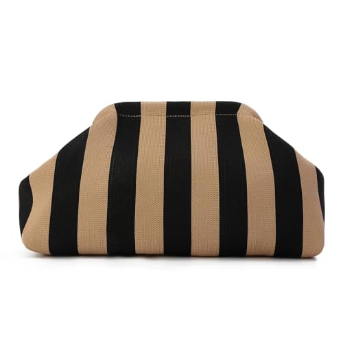 YUHONLNOR Sommer Strand Clutch GeldböRsen FüR Frauen Gewebte HäKelhandtaschen KnöDel Clutch Ruched Cloud GeldböRse Casual Colorblock Tasche (Schwarz/Gelb) von YUHONLNOR