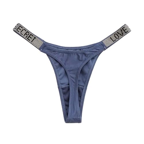 YUHOOE 1Pcs Sexy Frauen Tanga Höschen Kristall Strass Brief Unterwäsche Fitness Fitnessstudio Damen Strings Mode Low-Rise Hip Lift Tanga Mädchen Push Up Dessous, Blau, M. von YUHOOE