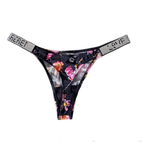 YUHOOE 1Pcs Sexy Frauen Tanga Höschen Kristall Strass Brief Unterwäsche Fitness Fitnessstudio Damen Strings Mode Low-Rise Hip Lift Tanga Mädchen Push Up Dessous, Blumen, L. von YUHOOE