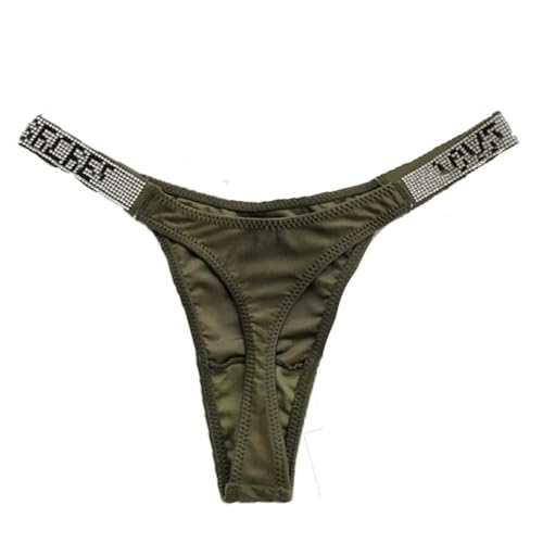 YUHOOE 1Pcs Sexy Frauen Tanga Höschen Kristall Strass Brief Unterwäsche Fitness Fitnessstudio Damen Strings Mode Low-Rise Hip Lift Tanga Mädchen Push Up Dessous, Grün, S. von YUHOOE