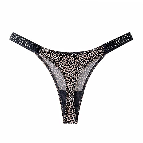 YUHOOE 1Pcs Sexy Frauen Tanga Höschen Kristall Strass Brief Unterwäsche Fitness Fitnessstudio Damen Strings Mode Low-Rise Hip Lift Tanga Mädchen Push Up Dessous, Leopard, L. von YUHOOE