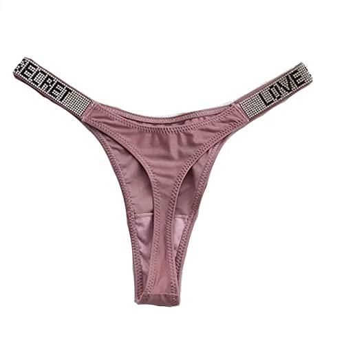 YUHOOE 1Pcs Sexy Frauen Tanga Höschen Kristall Strass Brief Unterwäsche Fitness Fitnessstudio Damen Strings Mode Low-Rise Hip Lift Tanga Mädchen Push Up Dessous, Pink, M. von YUHOOE