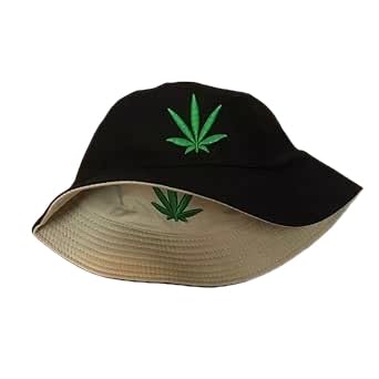 YUHOOE Unisex Sonnenhut Fischerhüte, Bucket Hat Cap Marihuana Weed Stickerei Blatt Cannabis Doppelseitiger Fischerhut Faltbarer Für Männer Frauen Jugendliche, Beige, Schwarz, 56 von YUHOOE