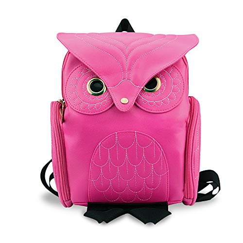 YUHUAWYH Damen PU Leder Rucksack Mädchen Freizeit Cartoon Eule Daypack Tasche (Stieg Rot) von YUHUAWYH