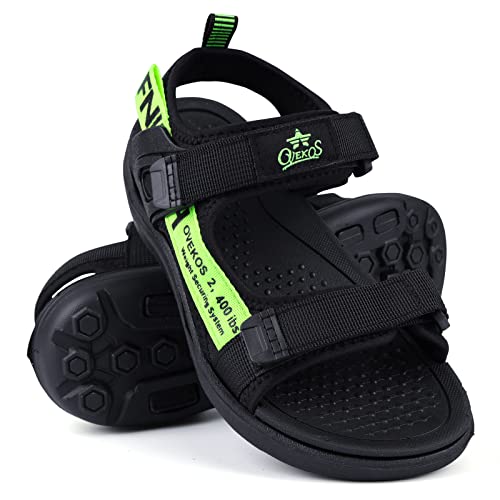 YUHUAWYH Jungen Sandalen Kind Open Toe Sandale Kinder Sommer 2-Strap Beach Schuhe Schwarz Grün, 37EU von YUHUAWYH
