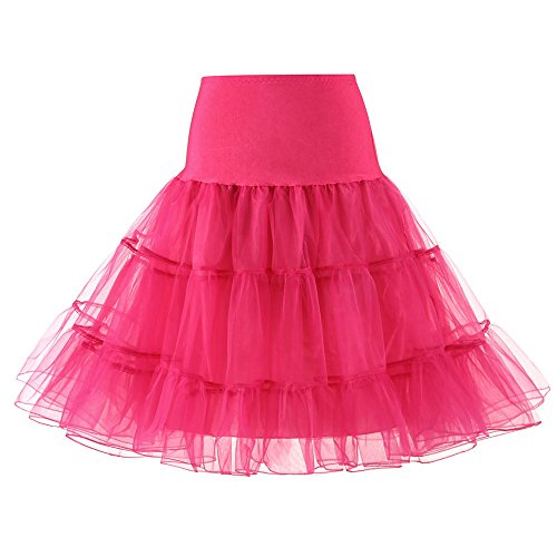 Karneval Kostüm Damen Tüllrock Petticoat Unterrock Reifrock Underskirt für 1950er Rockabilly Kleid Kurz Ballkleid Tanzkleid Damen Vintage A-Linie Tütü Röcke 80er Jahre Party Puffy (Z1-Hot Pink, XL) von YUHYtop