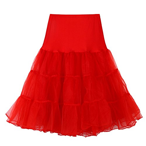 Karneval Kostüm Damen Tüllrock Petticoat Unterrock Reifrock Underskirt für 1950er Rockabilly Kleid Kurz Ballkleid Tanzkleid Damen Vintage A-Linie Tütü Röcke 80er Jahre Party Puffy (Z2-Red, XL) von YUHYtop