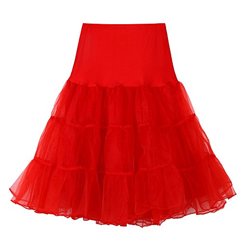 Karneval Kostüm Damen Tüllrock Petticoat Unterrock Reifrock Underskirt für 1950er Rockabilly Kleid Kurz Ballkleid Tanzkleid Damen Vintage A-Linie Tütü Röcke 80er Jahre Party Puffy Tüllrock (Z2-Red, M) von YUHYtop