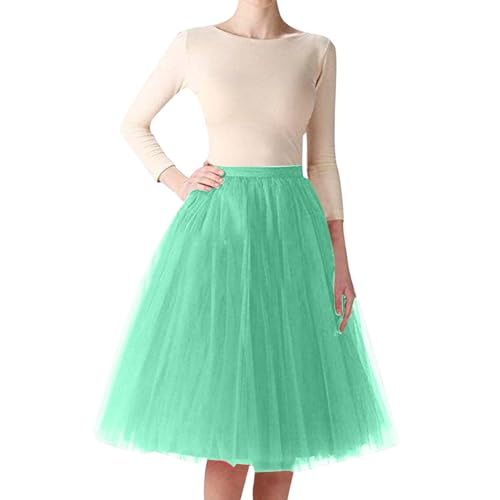 Tüllrock Damen Länge Retro 50er Rockabilly Rock Hohe Taille Tutu Rock Petticoat Unterrock Ballett Blase Petticoat Tuturock Tütü Minirock Reifrock Kleid Tüll Underskirt in Viele von YUHYtop