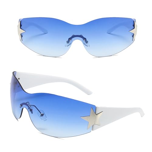 YUIOOISH Rimless Star Y2k Sonnenbrille, UV400 Shield Wrap Around Sonnenbrille, coole trendige Partybrille, 2000S Oversized Fashion Shades, E04 von YUIOOISH