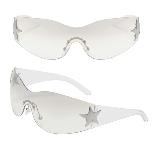 YUIOOISH Rimless Star Y2k Sonnenbrille, UV400 Shield Wrap Around Sonnenbrille, coole trendige Partybrille, 2000S Oversized Fashion Shades, E09 von YUIOOISH