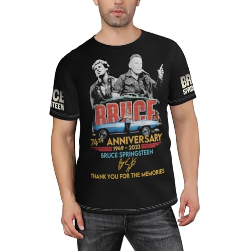Männer Bruce Singer Springsteen Rock Kurzarm-T-Shirt Short-Sleeve-Shirt mit facettiertem Allover-Druck für Herren Sommerliches Allround Top Mehrfarbig M von YUIOPAS TUIAST