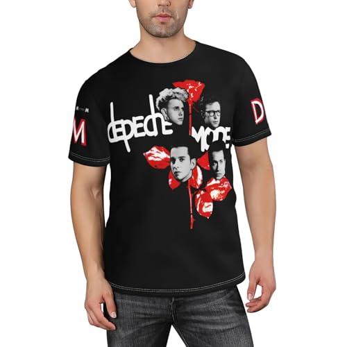 Männer De&PE&Che Music Band Kurzarm-T-Shirt Short-Sleeve-Shirt mit facettiertem Allover-Druck für Herren Sommerliches Allround Top Mehrfarbig 3XL von YUIOPAS TUIAST