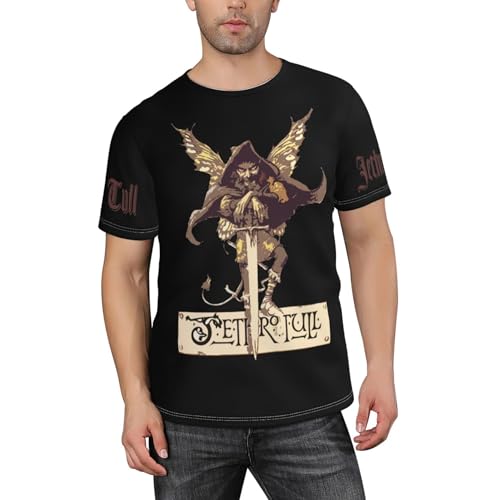 Männer Jethro Rock Band Kurzarm-T-Shirt Short-Sleeve-Shirt mit facettiertem Allover-Druck für Herren Sommerliches Allround Top Mehrfarbig M von YUIOPAS TUIAST