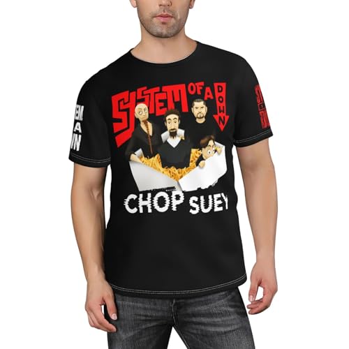 Männer System of Rock Band The Down Kurzarm-T-Shirt Short-Sleeve-Shirt mit facettiertem Allover-Druck für Herren Sommerliches Allround Top Mehrfarbig M von YUIOPAS TUIAST