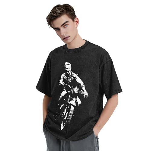 Unisex Actor McQueen Kurzarmshirt Retro Denim Kurzarm T-Shirt aus Baumwolle mit Sublimationsdruck Kurzarm Paarungs Outfits Schwarz XL von YUIOPAS TUIAST
