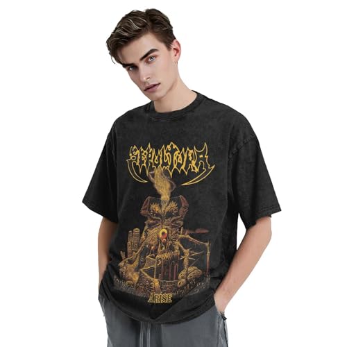 Unisex Brazil Metal Band Kurzarmshirt Retro Denim Kurzarm T-Shirt aus Baumwolle mit Sublimationsdruck Kurzarm Paarungs Outfits Schwarz M von YUIOPAS TUIAST