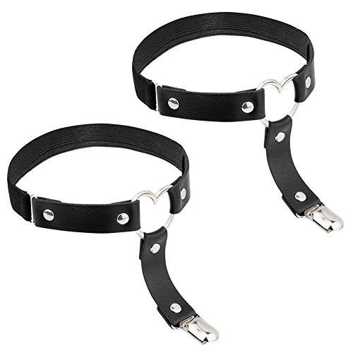 YUIP Punk Gothic Ring Strumpfband, Punk Kunstleder, Herz Bein Harness Strumpfbänder, Frauen Mädchen Leder, Rock Style Anti-Rutsch-Clips Elastic, mit Metallclips Cosplay Kostüme Cool von YUIP