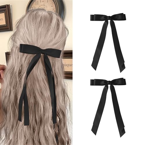 Haarschleife Schleife Haare Damen Mädchen Schwarz 2PCS Haarschleifen Solid Französisch Haarklammer Haarspange Schleife Frauen Hair Bow Clip(Schwarz) von YUJINGTING