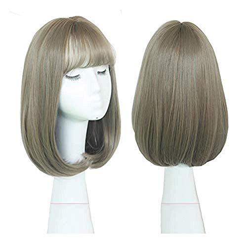 BGHJUE Wig Short Fluffy Bob Straight Hair Wigs With Bangs Synthetic Heat Resistant Cosplay Party 40cmFlaxcolor Thin rattan color40cm BGHJUE Wig Short Fluffy Bob Straight Hair Wigs With Bangs Synthetic Heat Resistant Cosplay Party 40cmFlaxcolor Thin rattan color40cm von YUJY