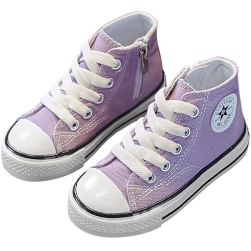 YUKQEYLE Canvas Sneaker Kinder Segeltuchschuhe High-Top Junge rutschfeste Laufschuhe Turnschuhe Mädchen Sportschuhe Unisex Freizeitschuhe (24EU-Violett) von YUKQEYLE