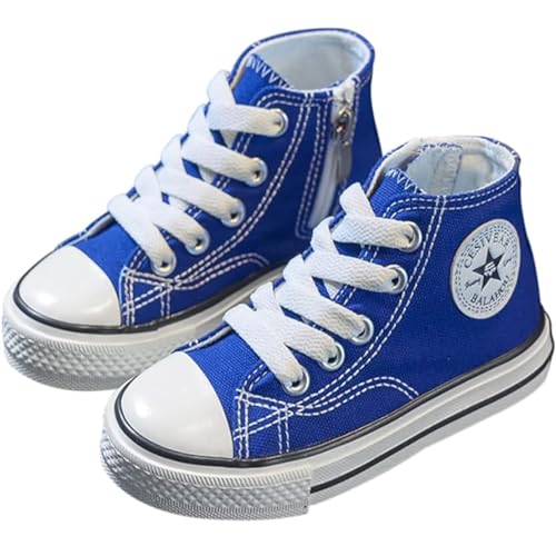 YUKQEYLE Canvas Sneaker Kinder Segeltuchschuhe High-Top Junge rutschfeste Laufschuhe Turnschuhe Mädchen Sportschuhe Unisex Freizeitschuhe (26EU-Blau) von YUKQEYLE