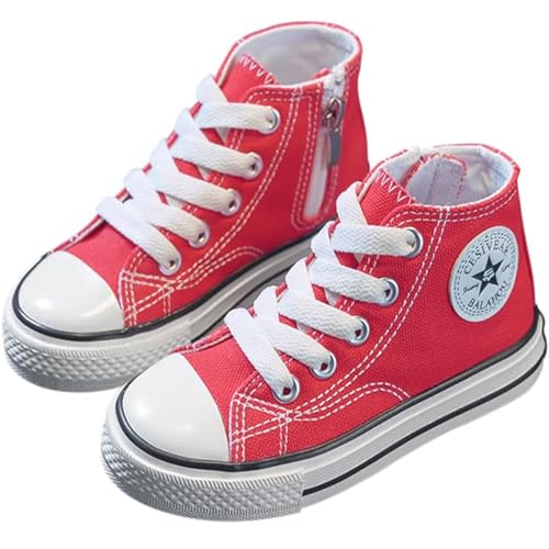 YUKQEYLE Canvas Sneaker Kinder Segeltuchschuhe High-Top Junge rutschfeste Laufschuhe Turnschuhe Mädchen Sportschuhe Unisex Freizeitschuhe (26EU-Rot) von YUKQEYLE