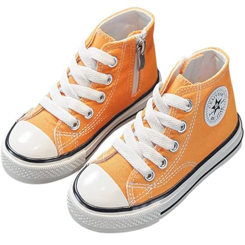 YUKQEYLE Canvas Sneaker Kinder Segeltuchschuhe High-Top Junge rutschfeste Laufschuhe Turnschuhe Mädchen Sportschuhe Unisex Freizeitschuhe (33EU-Gelb) von YUKQEYLE