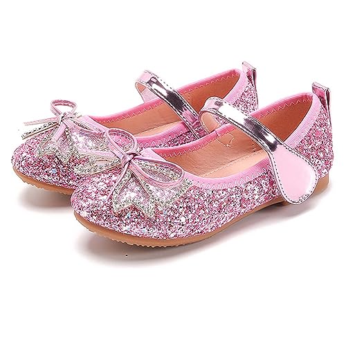 YUKQEYLE Mädchen Mary Jane Flache Schuhe Glitzer Prinzessin Schuhe Kinder Ballett Schuhe Glänzende Hochzeit Kleid Schuhe Party Geburtstag (26 EU-B-Rosa) von YUKQEYLE