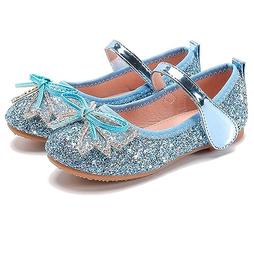 YUKQEYLE Mädchen Mary Jane Flache Schuhe Glitzer Prinzessin Schuhe Kinder Ballett Schuhe Glänzende Hochzeit Kleid Schuhe Party Geburtstag (29 EU-B-Blau) von YUKQEYLE