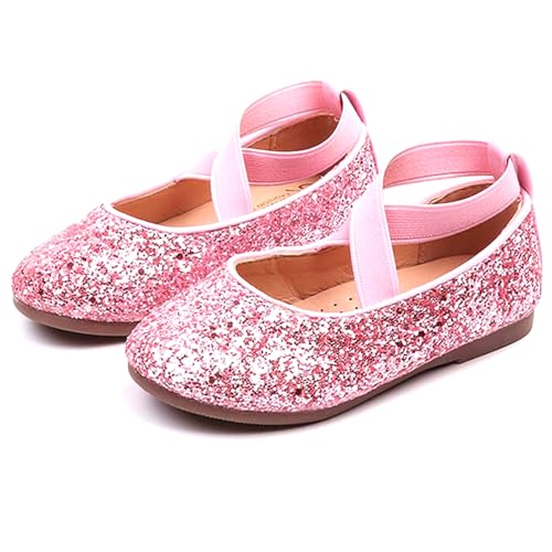 YUKQEYLE Mädchen Flache Ballerinas Schuhe Glitzer Kinder Brautkleid Schuhe Mary Jane Prinzessin Sparkle Schuhe Halbschuhe Kristall Hochzeit Partei(30 EU-04-Rosa) von YUKQEYLE