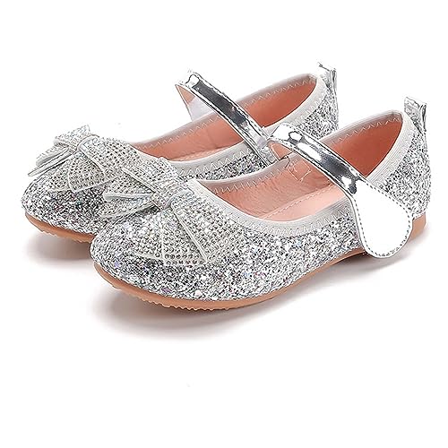YUKQEYLE Mädchen Mary Jane Flache Schuhe Glitzer Prinzessin Schuhe Kinder Ballett Schuhe Glänzende Hochzeit Kleid Schuhe Party Geburtstag (26 EU-A-Silber) von YUKQEYLE