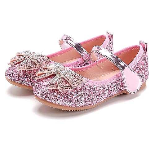 YUKQEYLE Mädchen Mary Jane Flache Schuhe Glitzer Prinzessin Schuhe Kinder Ballett Schuhe Glänzende Hochzeit Kleid Schuhe Party Geburtstag (27 EU-A-Rosa) von YUKQEYLE