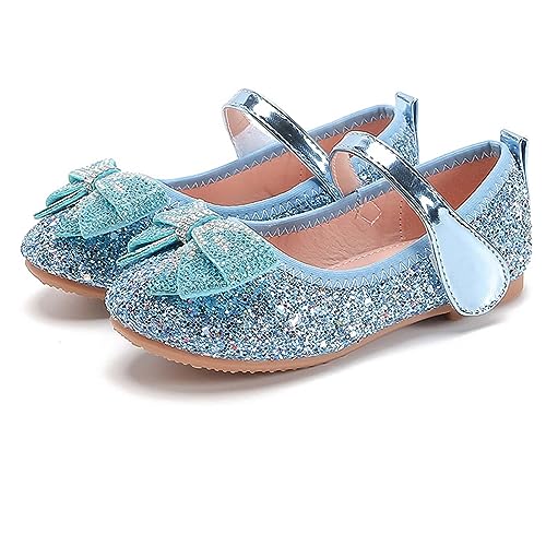 YUKQEYLE Mädchen Mary Jane Flache Schuhe Glitzer Prinzessin Schuhe Kinder Ballett Schuhe Glänzende Hochzeit Kleid Schuhe Party Geburtstag (29 EU-A-Blau) von YUKQEYLE