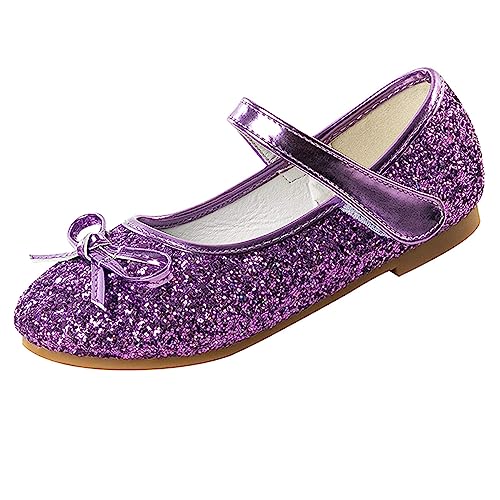 YUKQEYLE Mädchen Tanzschuhe Mary Jane Prinzessin Schuhe Flacher Boden Kinder Glitzer Schuhe Ballerinas Kristall Sandalen Hochzeit Schule Sandalen Partei(30EU-Violett) von YUKQEYLE