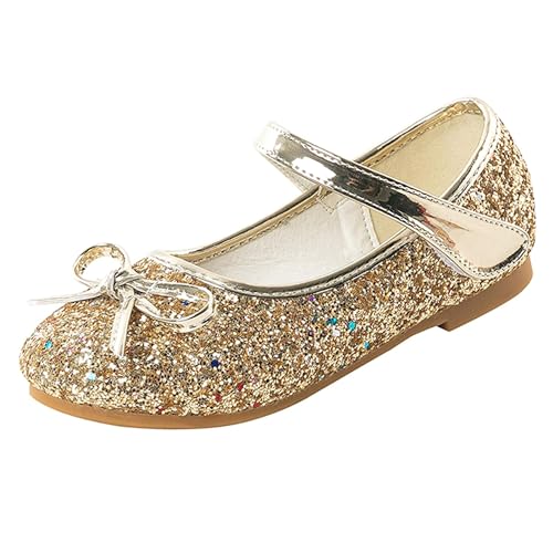 YUKQEYLE Mädchen Tanzschuhe Mary Jane Prinzessin Schuhe Flacher Boden Kinder Glitzer Schuhe Ballerinas Kristall Sandalen Hochzeit Schule Sandalen Partei(31EU-Gold) von YUKQEYLE