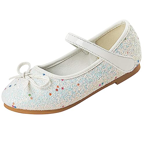 YUKQEYLE Mädchen Tanzschuhe Mary Jane Prinzessin Schuhe Flacher Boden Kinder Glitzer Schuhe Ballerinas Kristall Sandalen Hochzeit Schule Sandalen Partei(33EU-Weiß) von YUKQEYLE