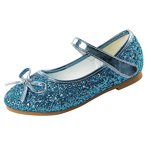 YUKQEYLE Prinzessin Schuhe Mädchen Mary Jane Flacher Boden Kinder Glitzer Schuhe Ballerinas Kristall Sandalen Hochzeit Schule Sandalen Partei(26EU-Blau) von YUKQEYLE